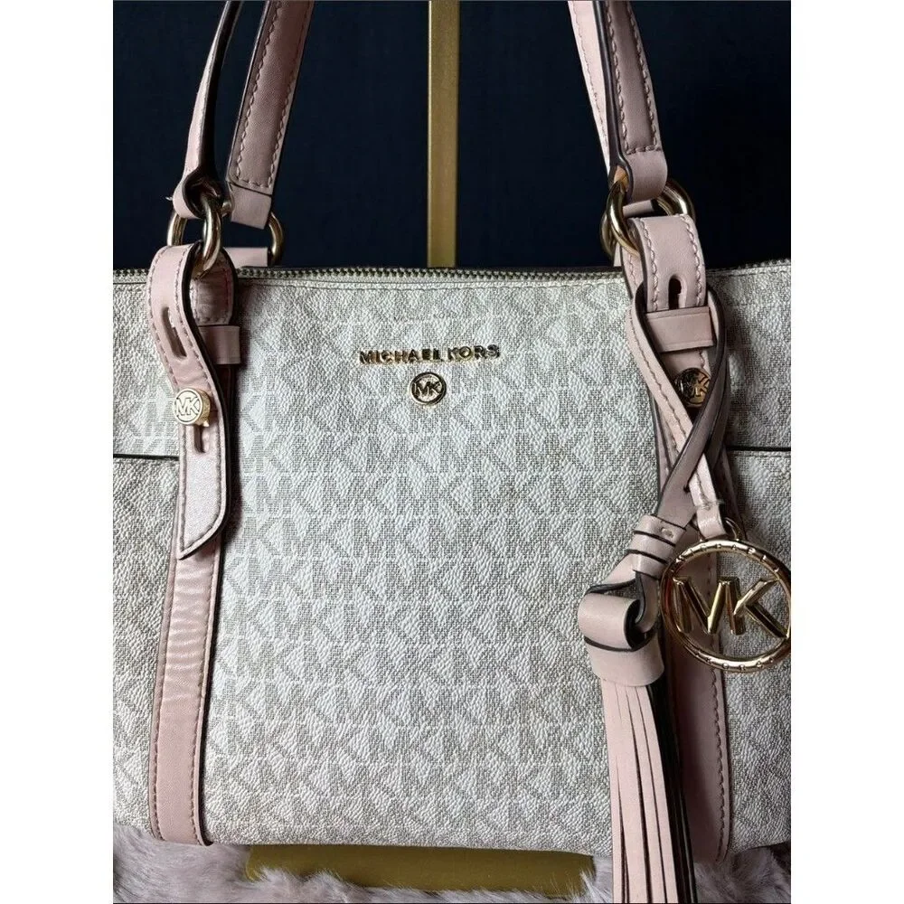 Michael Kors Sullivan Small Logo Top-Zip Tote Bag - Vanilla / Soft Pink Blush
